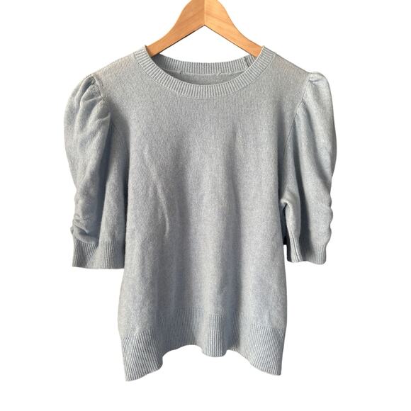 FRAME Frankie Cashmere Wool Puff-Sleeve Sweater – Blue Chambray, Size Large - Picture 2 of 6